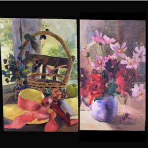 COLLECTIONS -- Floral & Still-Life Canvas Prints, Pink/Blue Wall Art Décor, SET